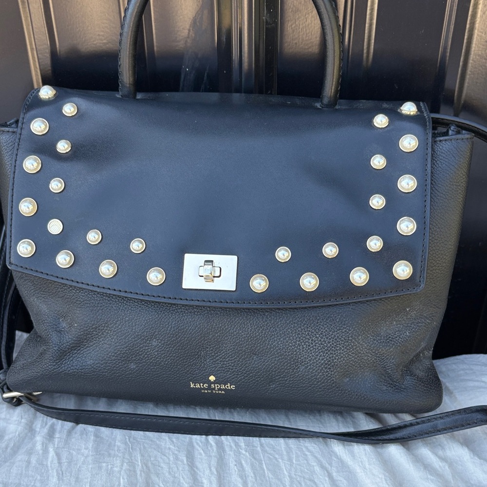Kate Spade Black Pearl-Studded Satchel